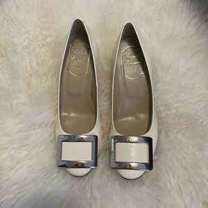 RV white patent leather heels